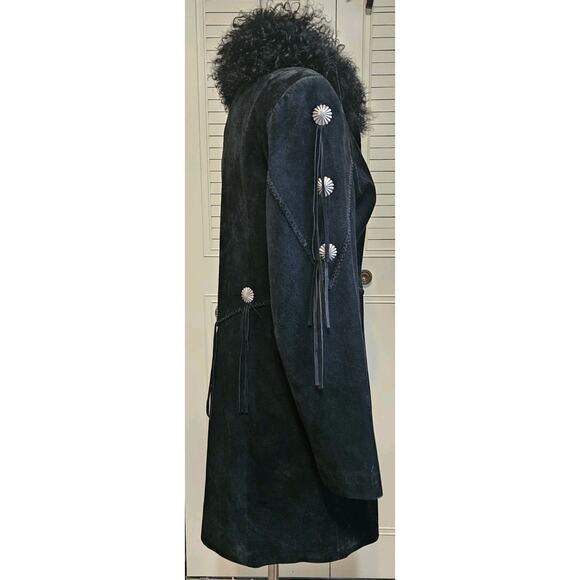 Vintage suede 3/4 Penny Lane jacket fur collar wester concho fringe Made In USA - Picture 5 of 10